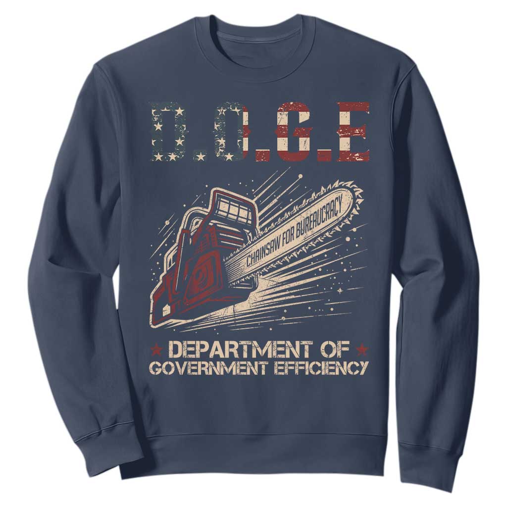 Chainsaw For Bureaucracy Sweatshirt Funny DOGE USA Flag TS02 Navy Print Your Wear
