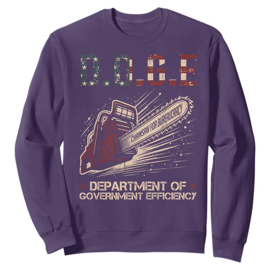 Chainsaw For Bureaucracy Sweatshirt Funny DOGE USA Flag TS02 Purple Print Your Wear