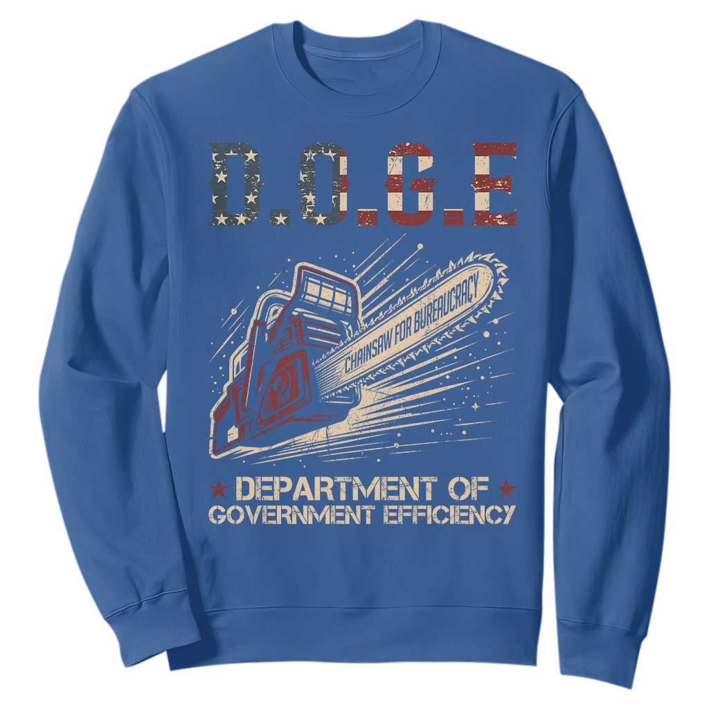 Chainsaw For Bureaucracy Sweatshirt Funny DOGE USA Flag TS02 Royal Blue Print Your Wear