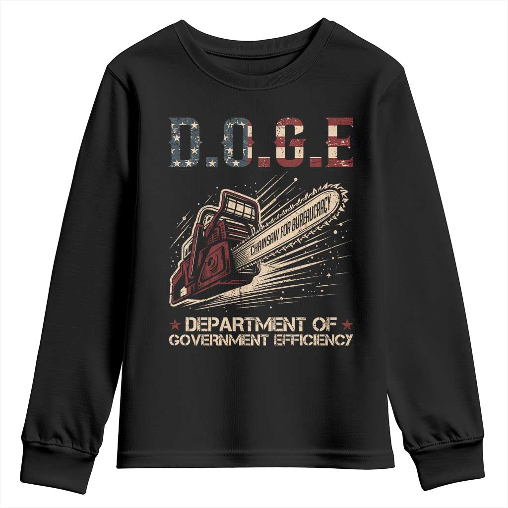 Chainsaw For Bureaucracy Youth Sweatshirt Funny DOGE USA Flag TS02 Black Print Your Wear