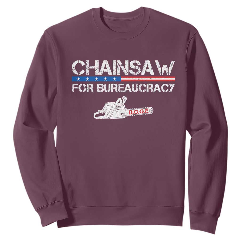 Chainsaw For Bureaucracy Sweatshirt DOGE Department Of Government TS02 Maroon Print Your Wear