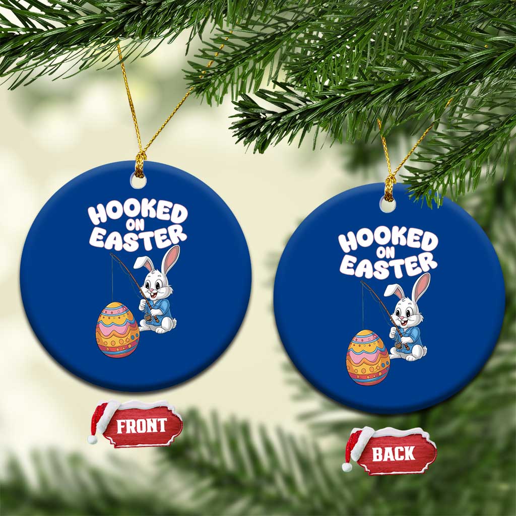 Cute Bunny Fishing Ceramic Ornament Hooked for Easter Eggs Funny Holiday TS02 1pc Blue Print Your Wear