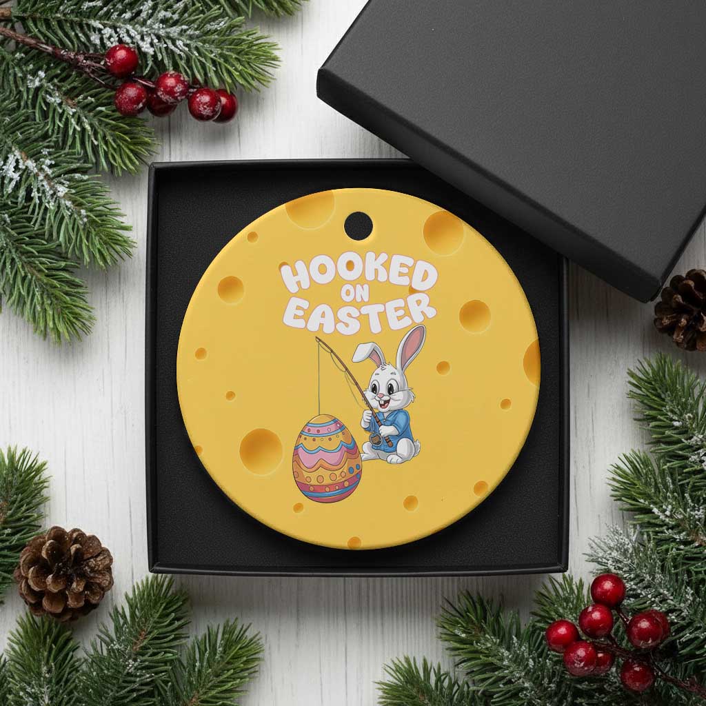Cute Bunny Fishing Ceramic Ornament Hooked for Easter Eggs Funny Holiday TS02 1pc Yellow Cheese Print Your Wear