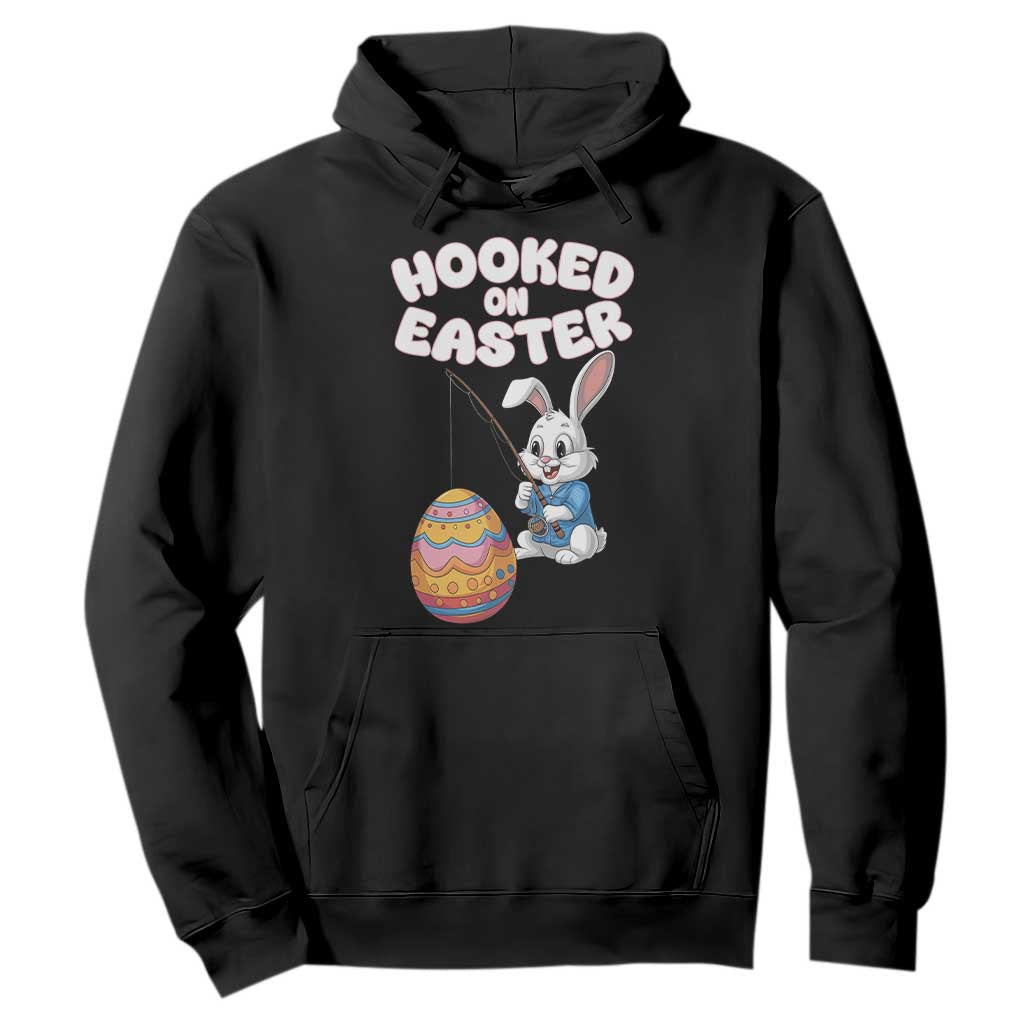 Cute Bunny Fishing Hoodie Hooked for Easter Eggs Funny Holiday TS02 Black Print Your Wear