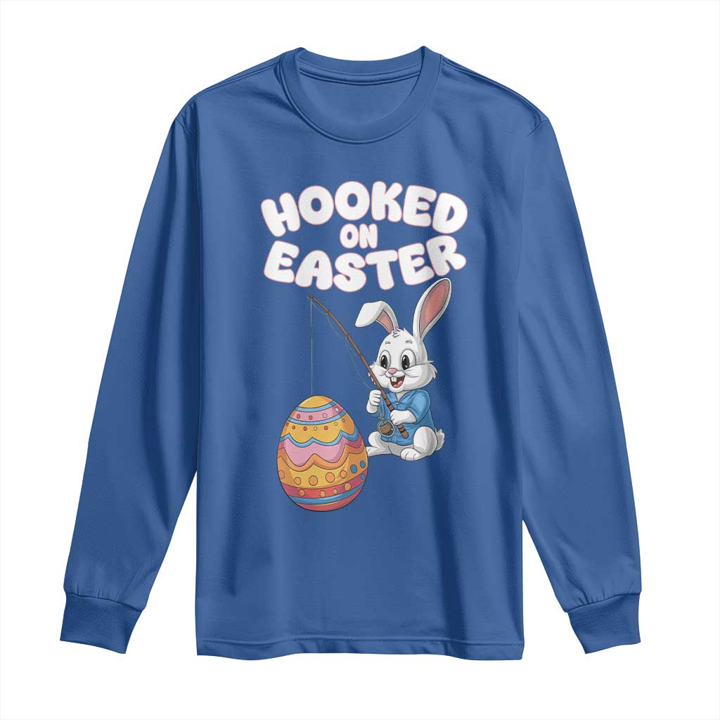 Cute Bunny Fishing Long Sleeve Shirt Hooked for Easter Eggs Funny Holiday TS02 Royal Blue Print Your Wear