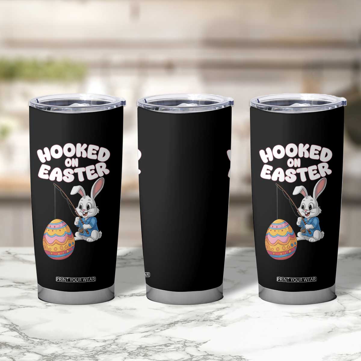 Cute Bunny Fishing Tumbler Cup Hooked for Easter Eggs Funny Holiday TS02 Print Your Wear