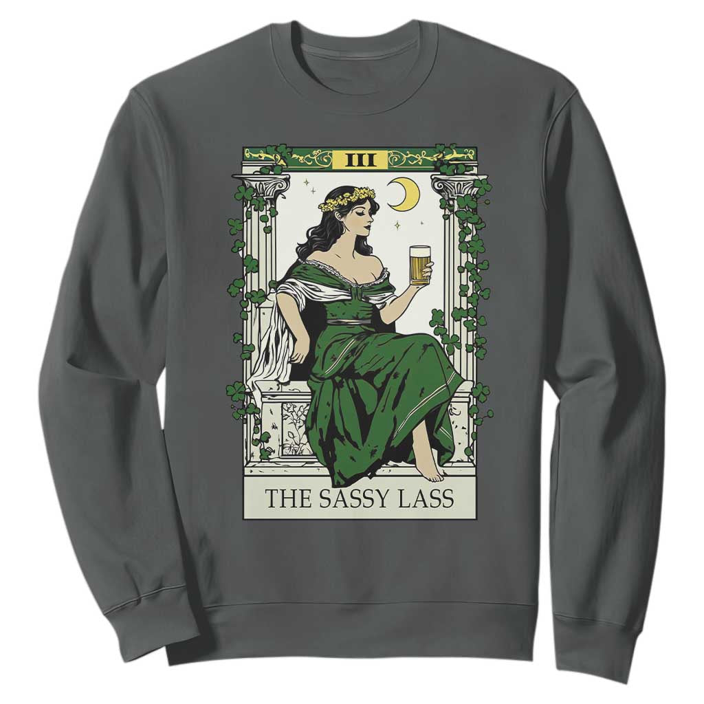 The Sassy Lass Tarot Card Sweatshirt Funny St Patrick's Day TS02 Dark Heather Print Your Wear