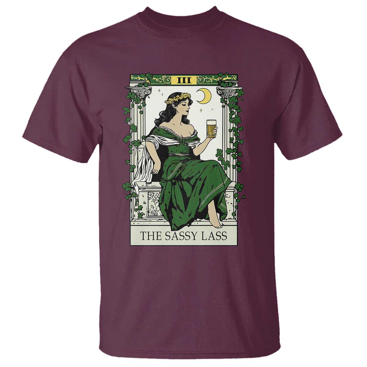 The Sassy Lass Tarot Card T Shirt Funny St Patrick's Day TS02 Maroon Print Your Wear