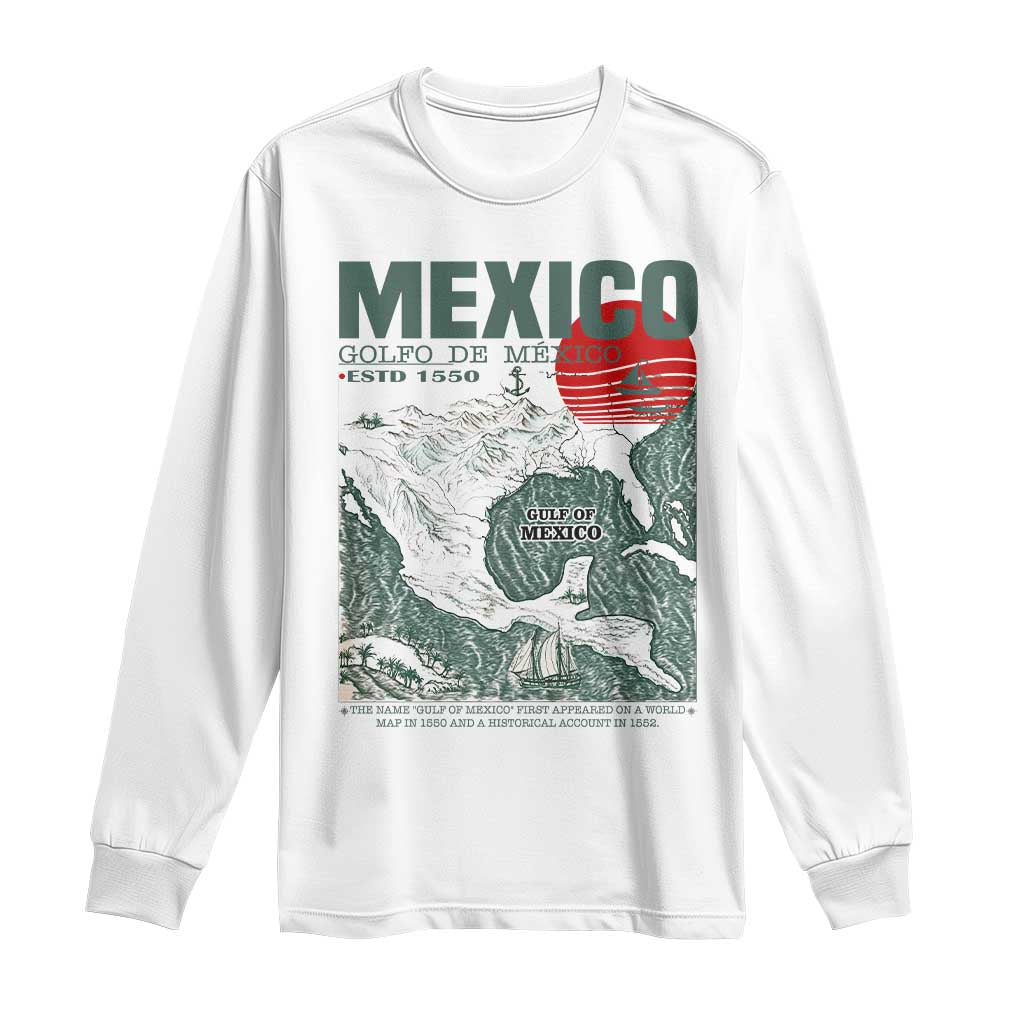 Gulf of Mexico Estd 1550 Long Sleeve Shirt Golfo De Mexico Historic Map Retro Graphic TS02 White Print Your Wear