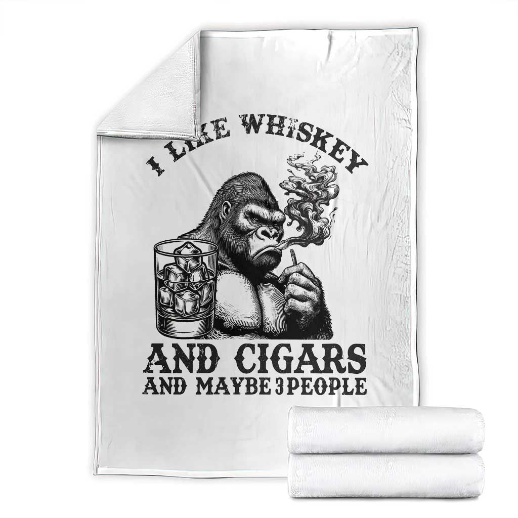 I Like Whiskey and Cigars and Maybe 3 People Throw Blanket Funny Bigfoot Drinking and Cigarette Anti-Social Humor TS02 White Print Your Wear