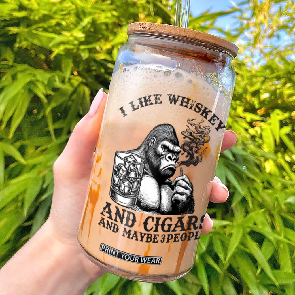 I Like Whiskey and Cigars and Maybe 3 People Glass Can Funny Bigfoot Drinking and Cigarette Anti-Social Humor TS02 White Print Your Wear