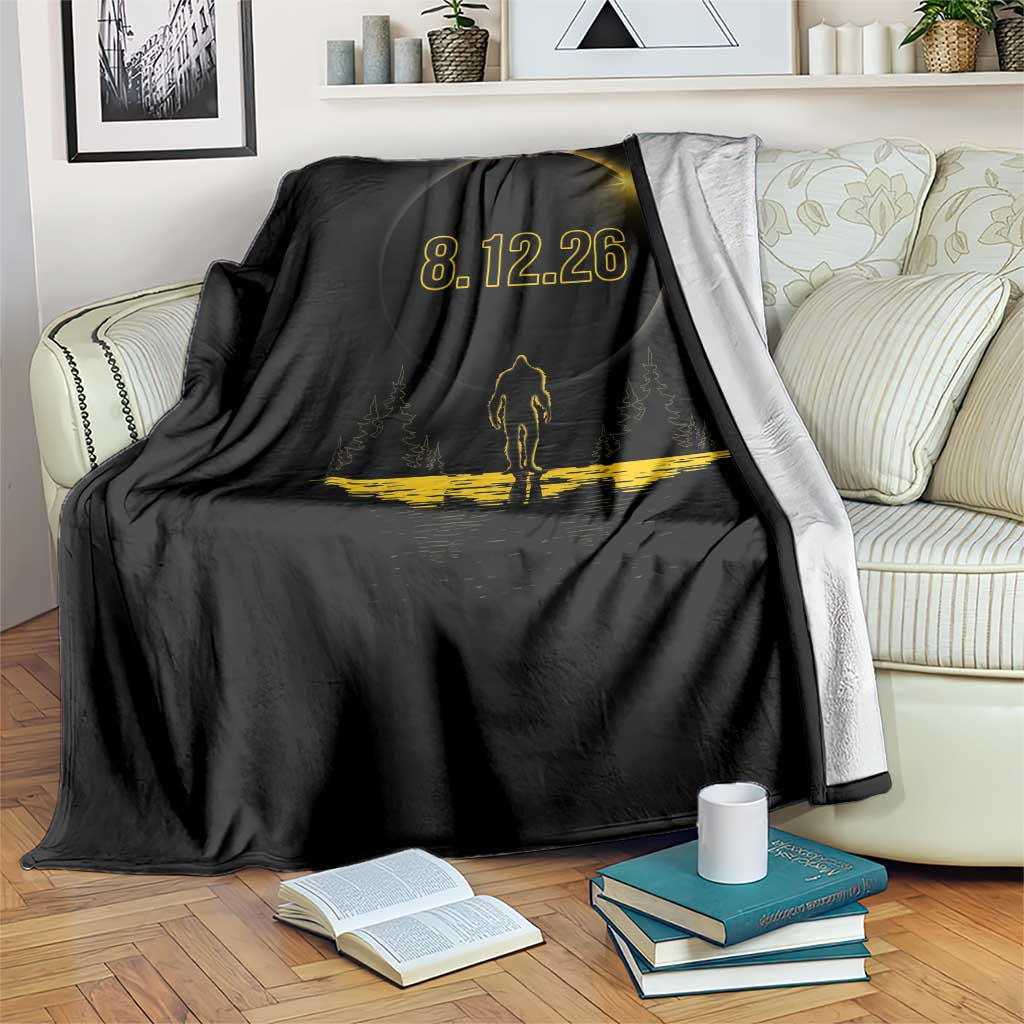 Bigfoot August 12 2026 Total Solar Eclipse Throw Blanket Totality Sasquatch Cryptid Stargazer Memorabilia TS02 Print Your Wear