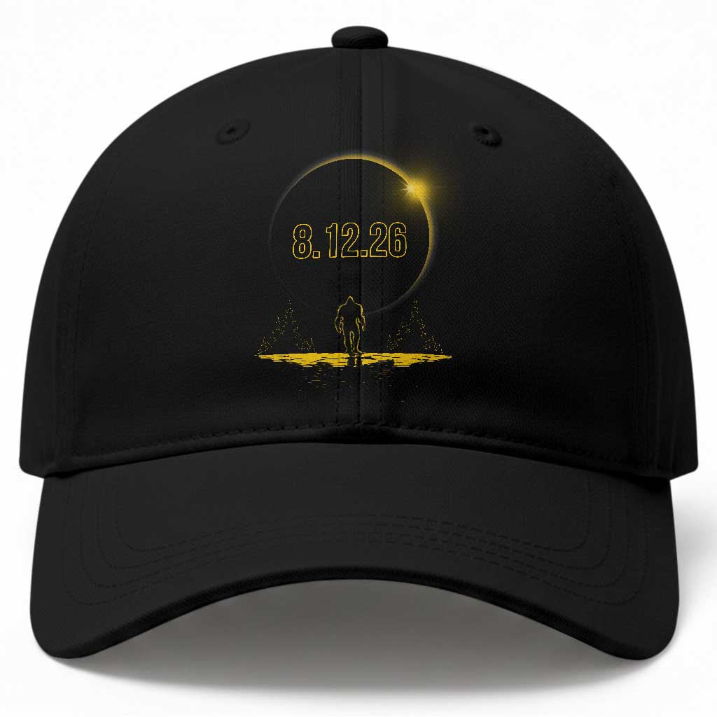 Bigfoot August 12 2026 Total Solar Eclipse Baseball Cap Totality Sasquatch Cryptid Stargazer Memorabilia TS02 Print Your Wear