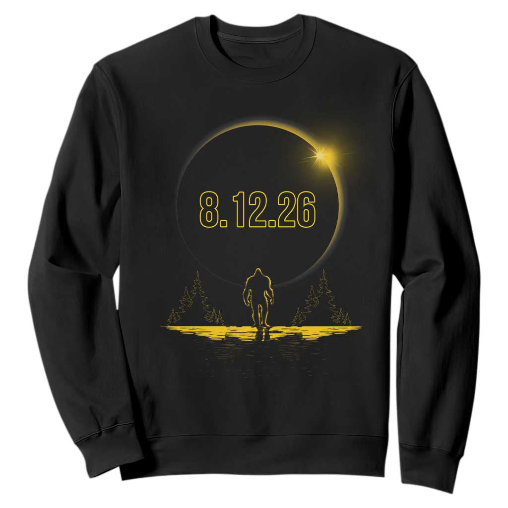 Bigfoot August 12 2026 Total Solar Eclipse Sweatshirt Totality Sasquatch Cryptid Stargazer Memorabilia TS02 Black Print Your Wear