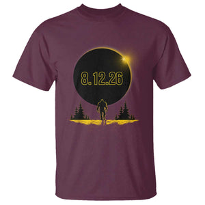 Bigfoot August 12 2026 Total Solar Eclipse T Shirt Totality Sasquatch Cryptid Stargazer Memorabilia TS02 Maroon Print Your Wear