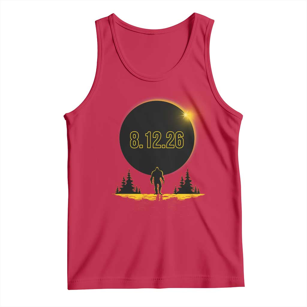 Bigfoot August 12 2026 Total Solar Eclipse Tank Top Totality Sasquatch Cryptid Stargazer Memorabilia TS02 Red Print Your Wear