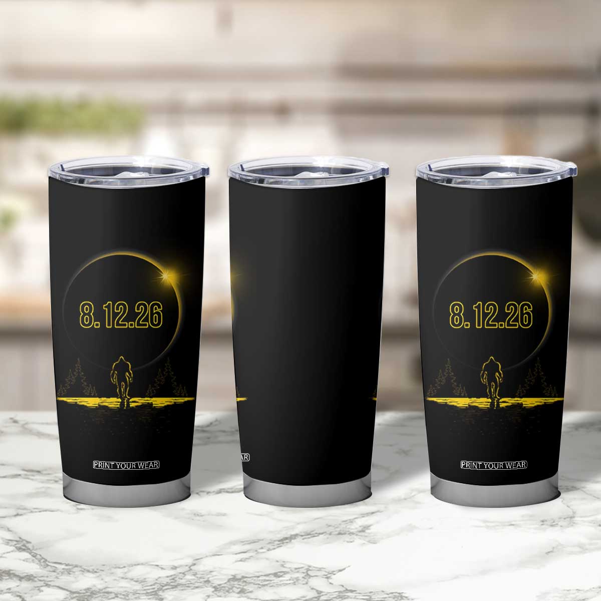 Bigfoot August 12 2026 Total Solar Eclipse Tumbler Cup Totality Sasquatch Cryptid Stargazer Memorabilia TS02 Print Your Wear