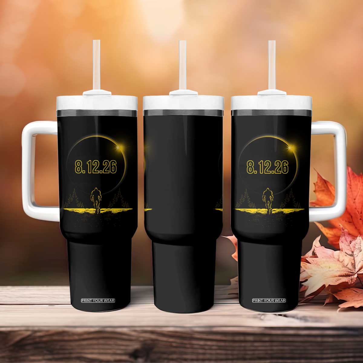 Bigfoot August 12 2026 Total Solar Eclipse Tumbler With Handle Totality Sasquatch Cryptid Stargazer Memorabilia TS02 Print Your Wear