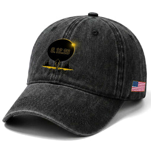 Bigfoot August 12 2026 Total Solar Eclipse Washed Cotton Baseball Cap Totality Sasquatch Cryptid Stargazer Memorabilia TS02 Print Your Wear