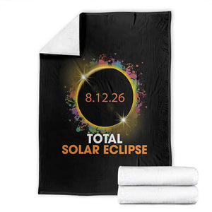 Colorful Paint Splatter 2026 Total Solar Eclipse Totality Astronomy Throw Blanket TS02 Black Print Your Wear
