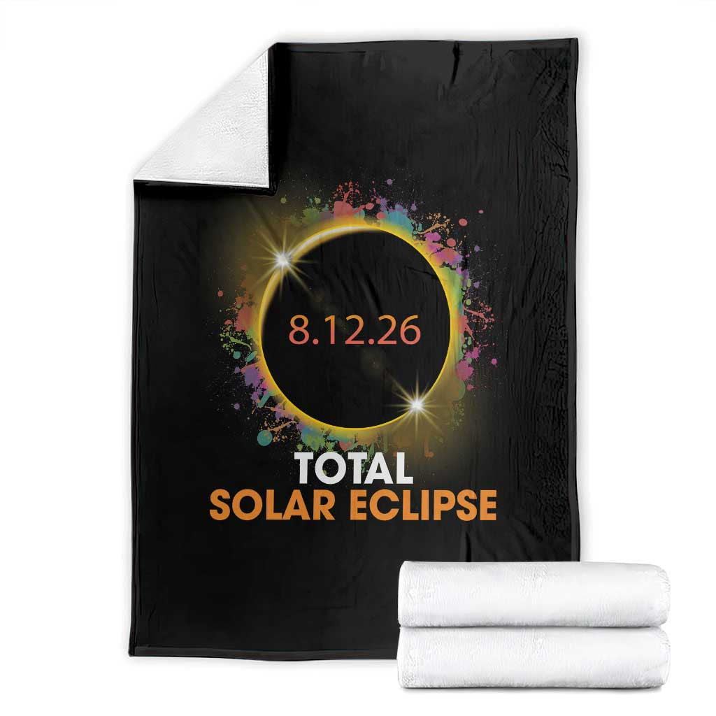 Colorful Paint Splatter 2026 Total Solar Eclipse Totality Astronomy Throw Blanket TS02 Black Print Your Wear