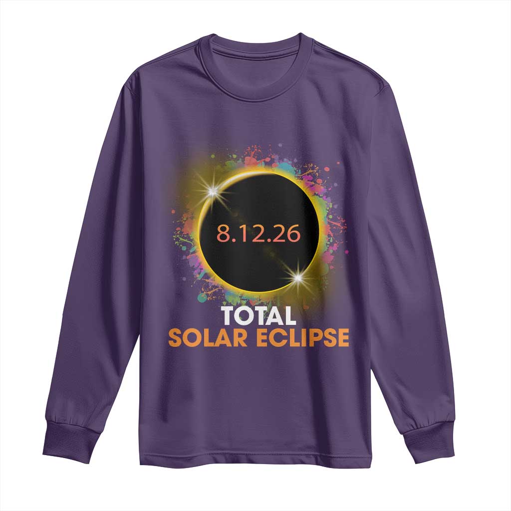 Colorful Paint Splatter 2026 Total Solar Eclipse Totality Astronomy Long Sleeve Shirt TS02 Purple Print Your Wear