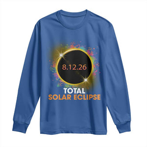 Colorful Paint Splatter 2026 Total Solar Eclipse Totality Astronomy Long Sleeve Shirt TS02 Royal Blue Print Your Wear