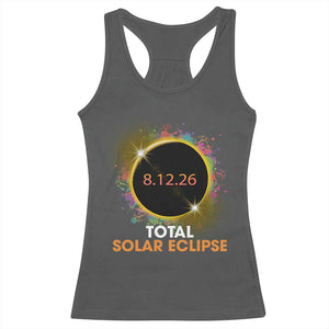 Colorful Paint Splatter 2026 Total Solar Eclipse Totality Astronomy Racerback Tank Top TS02 Dark Heather Print Your Wear