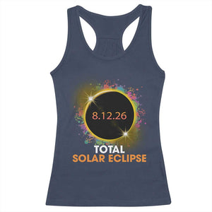 Colorful Paint Splatter 2026 Total Solar Eclipse Totality Astronomy Racerback Tank Top TS02 Navy Print Your Wear