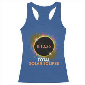 Colorful Paint Splatter 2026 Total Solar Eclipse Totality Astronomy Racerback Tank Top TS02 Royal Blue Print Your Wear