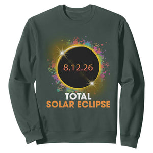 Colorful Paint Splatter 2026 Total Solar Eclipse Totality Astronomy Sweatshirt TS02 Dark Forest Green Print Your Wear