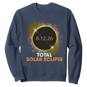 Colorful Paint Splatter 2026 Total Solar Eclipse Totality Astronomy Sweatshirt TS02 Navy Print Your Wear