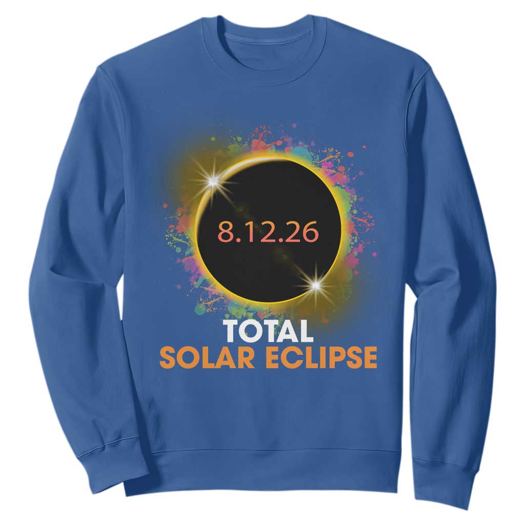 Colorful Paint Splatter 2026 Total Solar Eclipse Totality Astronomy Sweatshirt TS02 Royal Blue Print Your Wear
