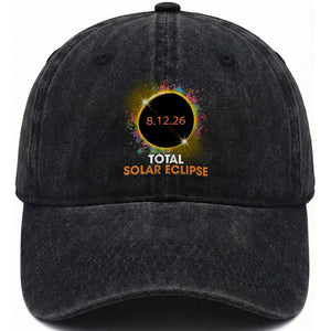 Colorful Paint Splatter 2026 Total Solar Eclipse Totality Astronomy Washed Cotton Baseball Cap TS02 Print Your Wear