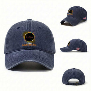 Colorful Paint Splatter 2026 Total Solar Eclipse Totality Astronomy Washed Cotton Baseball Cap TS02 Washed Cap Universal Fit Navy Print Your Wear