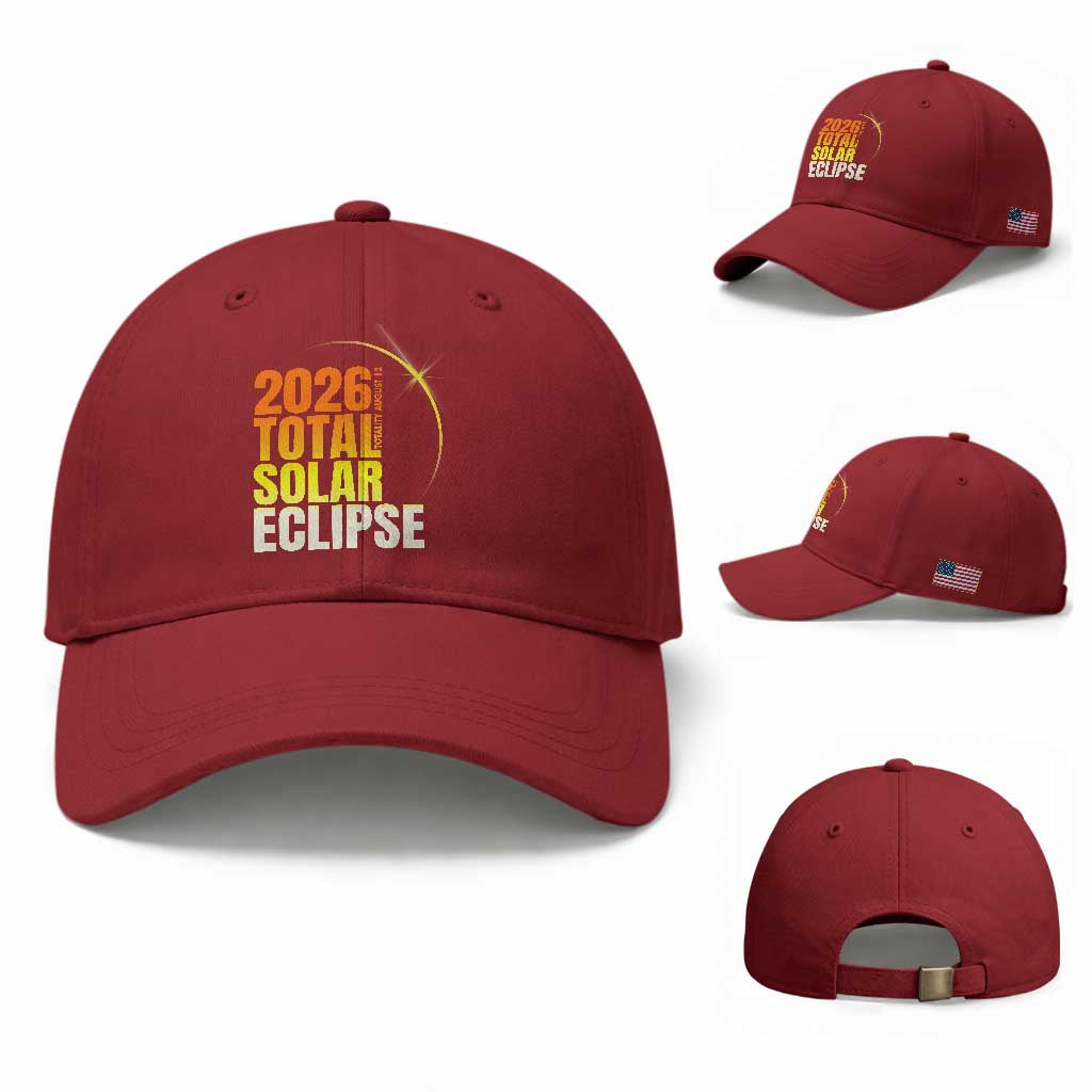 2026 Total Solar Eclipse August 12 Baseball Cap Totality Modern Space Graphic TS02 Baseball Cap Universal Fit Cherry Red Print Your Wear