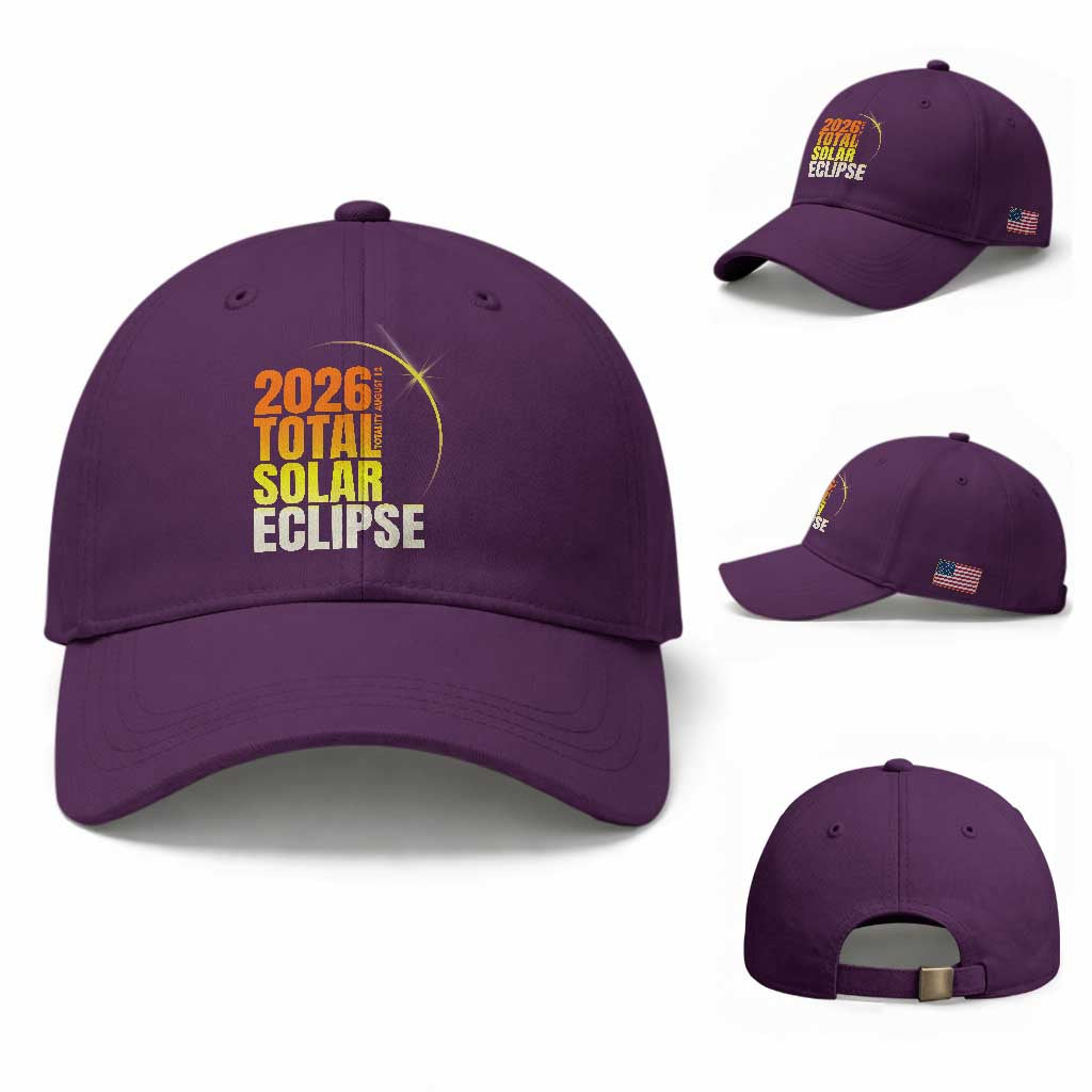2026 Total Solar Eclipse August 12 Baseball Cap Totality Modern Space Graphic TS02 Baseball Cap Universal Fit Purple Print Your Wear