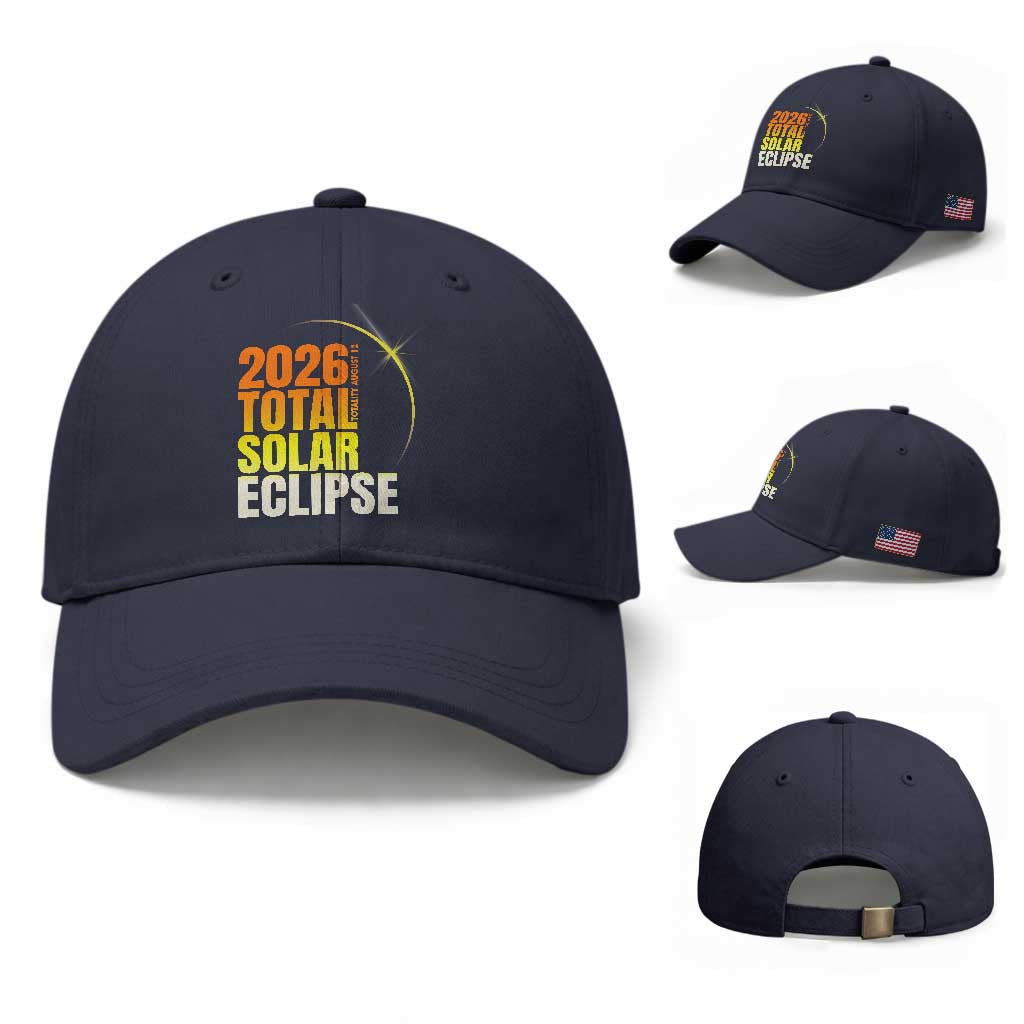 2026 Total Solar Eclipse August 12 Baseball Cap Totality Modern Space Graphic TS02 Baseball Cap Universal Fit Navy Print Your Wear