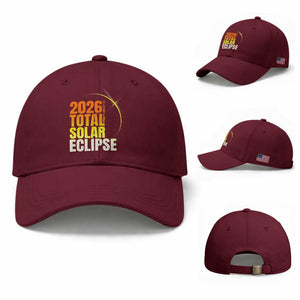 2026 Total Solar Eclipse August 12 Baseball Cap Totality Modern Space Graphic TS02 Baseball Cap Universal Fit Maroon Print Your Wear