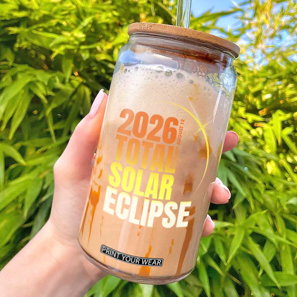 2026 Total Solar Eclipse August 12 Glass Can Totality Modern Space Graphic TS02 Black Print Your Wear