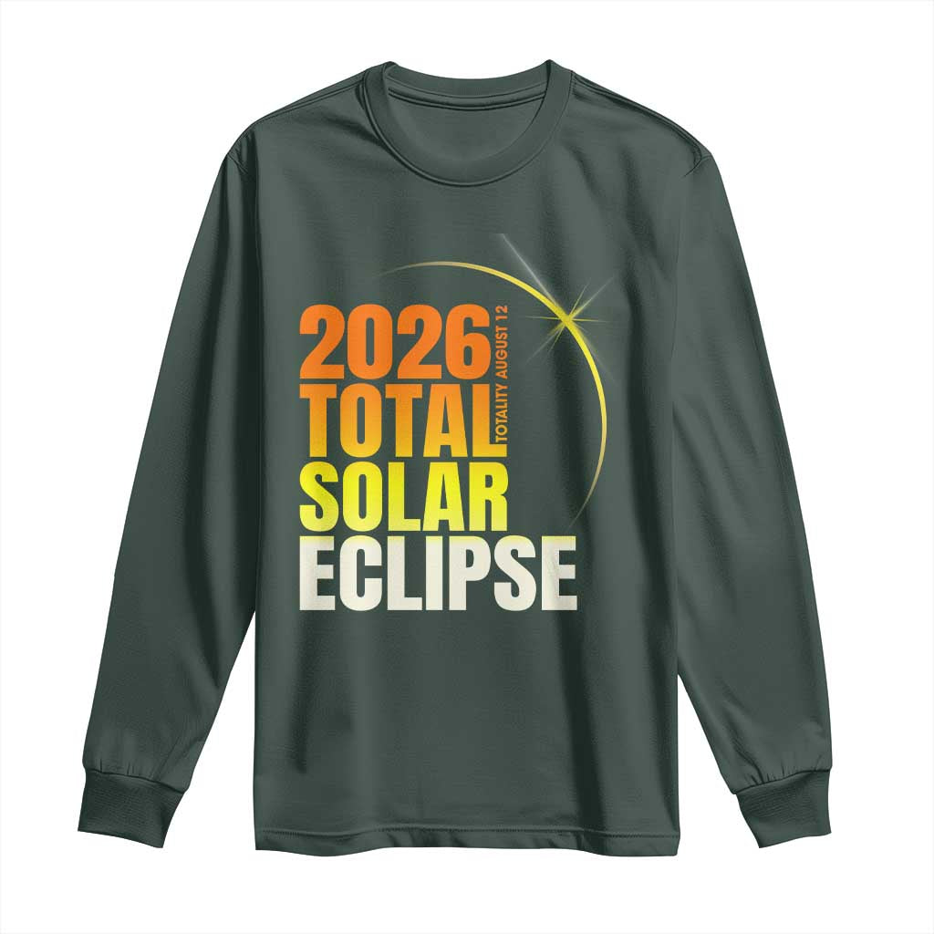 2026 Total Solar Eclipse August 12 Long Sleeve Shirt Totality Modern Space Graphic TS02 Dark Forest Green Print Your Wear