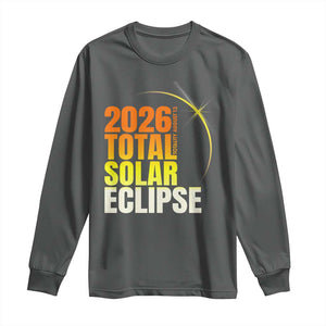 2026 Total Solar Eclipse August 12 Long Sleeve Shirt Totality Modern Space Graphic TS02 Dark Heather Print Your Wear