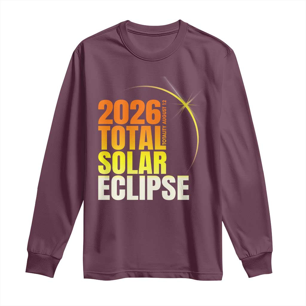 2026 Total Solar Eclipse August 12 Long Sleeve Shirt Totality Modern Space Graphic TS02 Maroon Print Your Wear
