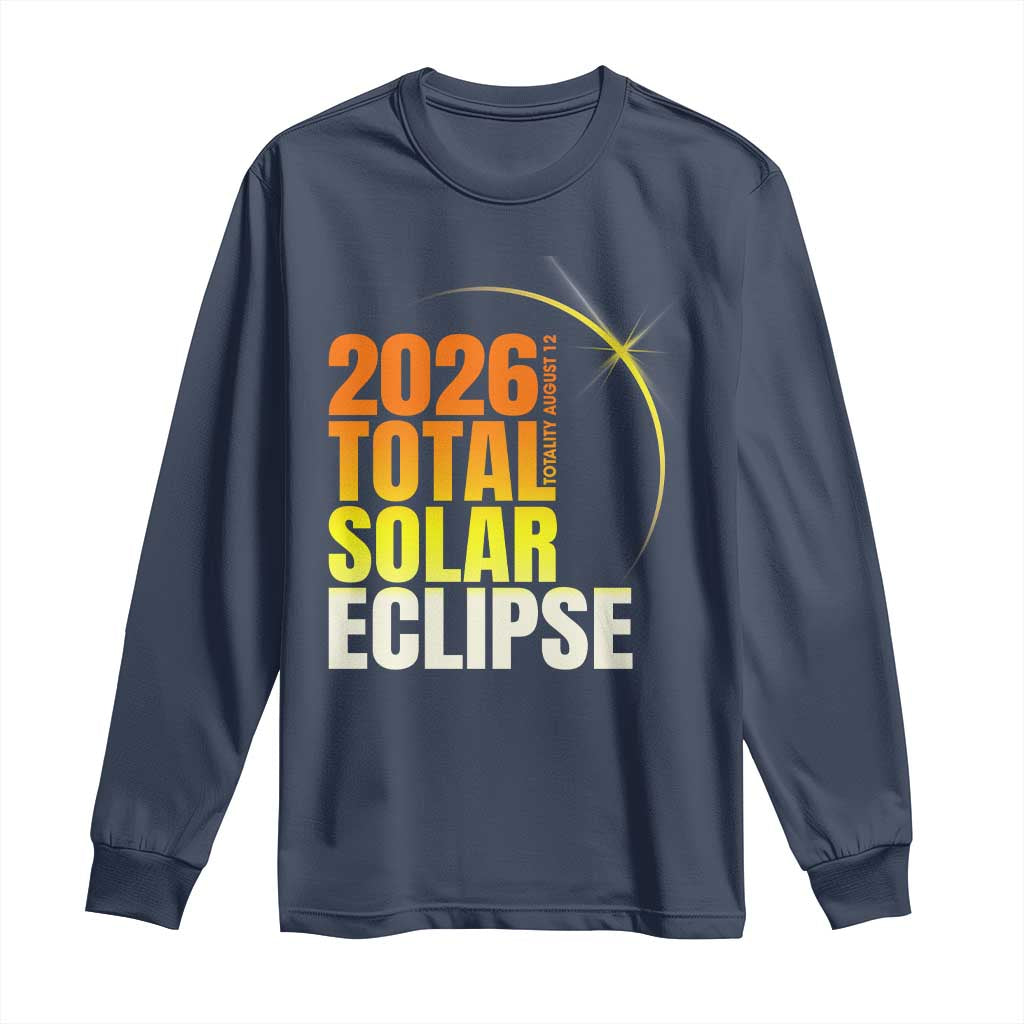 2026 Total Solar Eclipse August 12 Long Sleeve Shirt Totality Modern Space Graphic TS02 Navy Print Your Wear