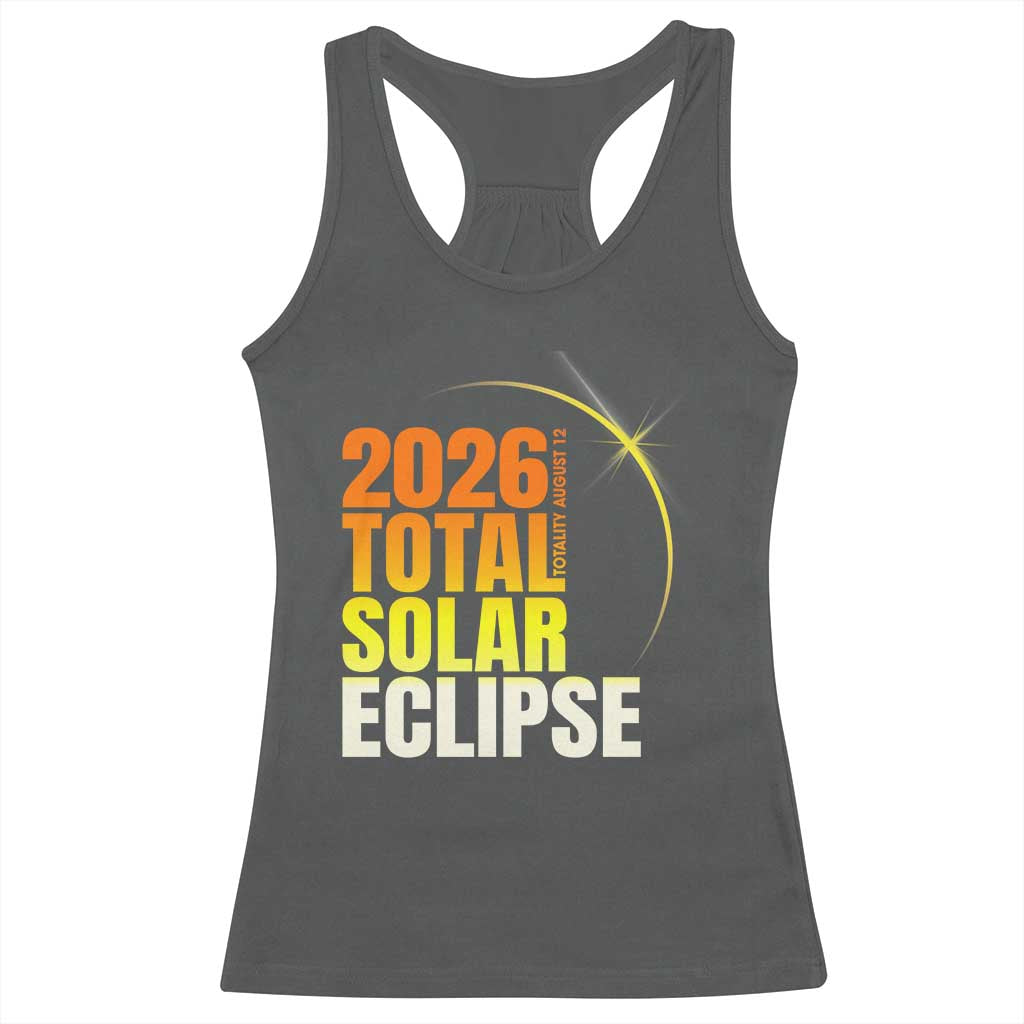 2026 Total Solar Eclipse August 12 Racerback Tank Top Totality Modern Space Graphic TS02 Dark Heather Print Your Wear
