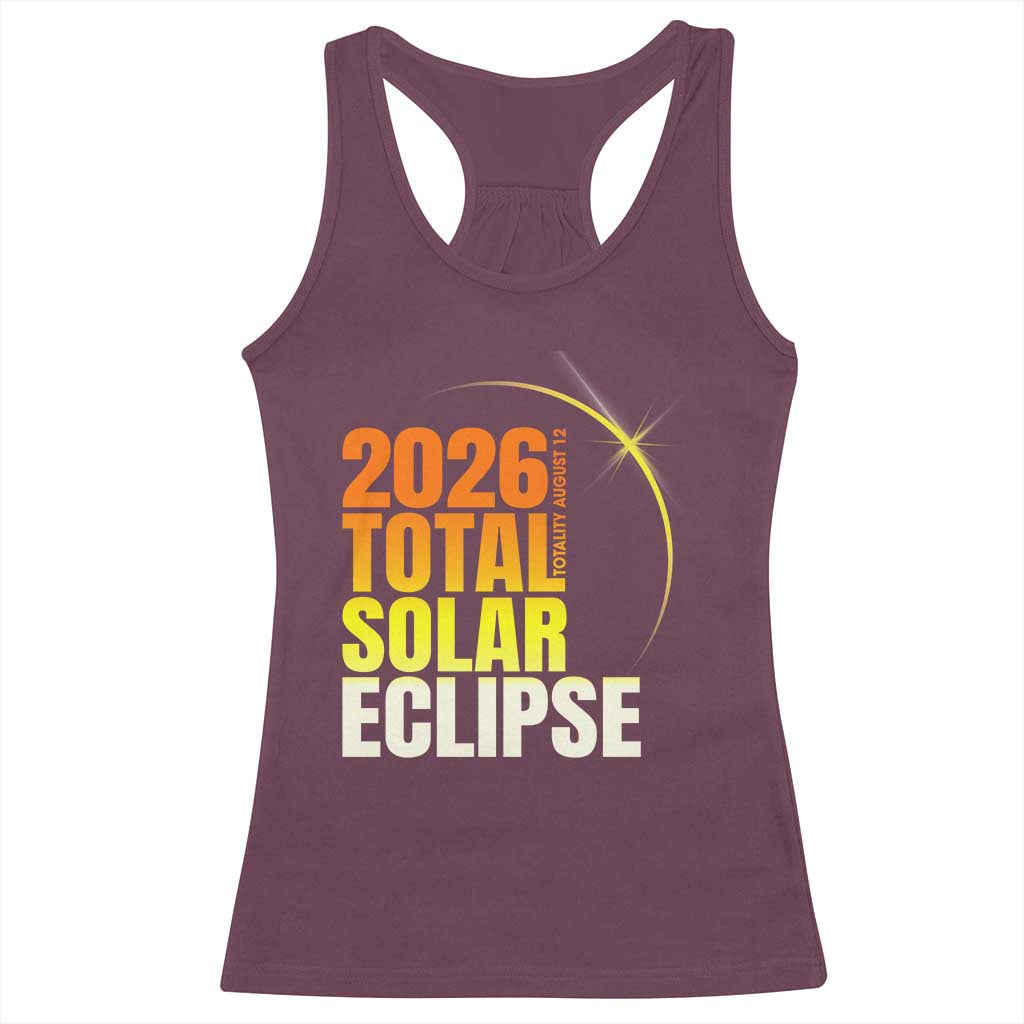 2026 Total Solar Eclipse August 12 Racerback Tank Top Totality Modern Space Graphic TS02 Maroon Print Your Wear
