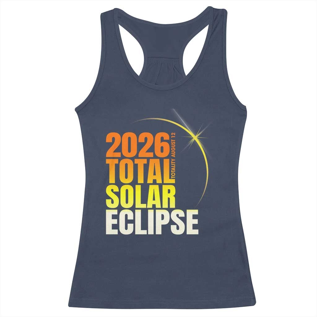2026 Total Solar Eclipse August 12 Racerback Tank Top Totality Modern Space Graphic TS02 Navy Print Your Wear