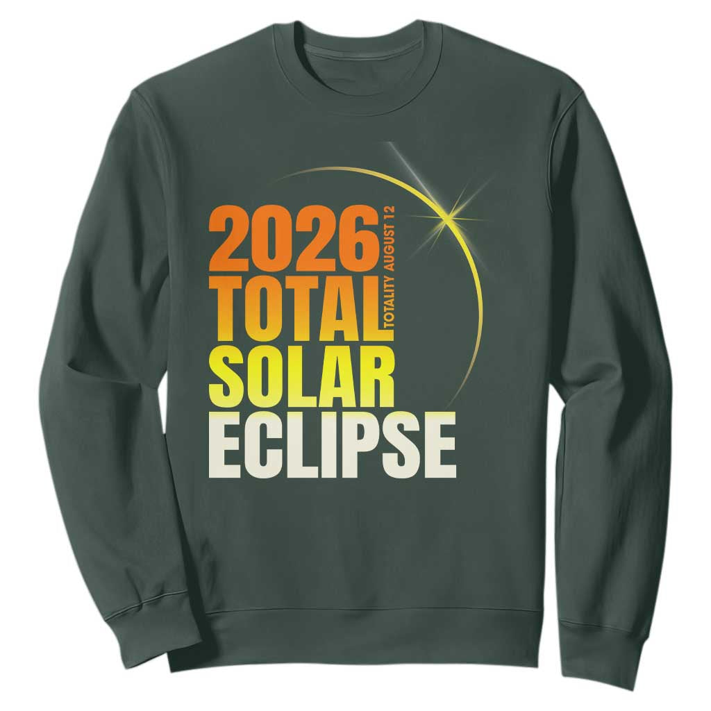 2026 Total Solar Eclipse August 12 Sweatshirt Totality Modern Space Graphic TS02 Dark Forest Green Print Your Wear