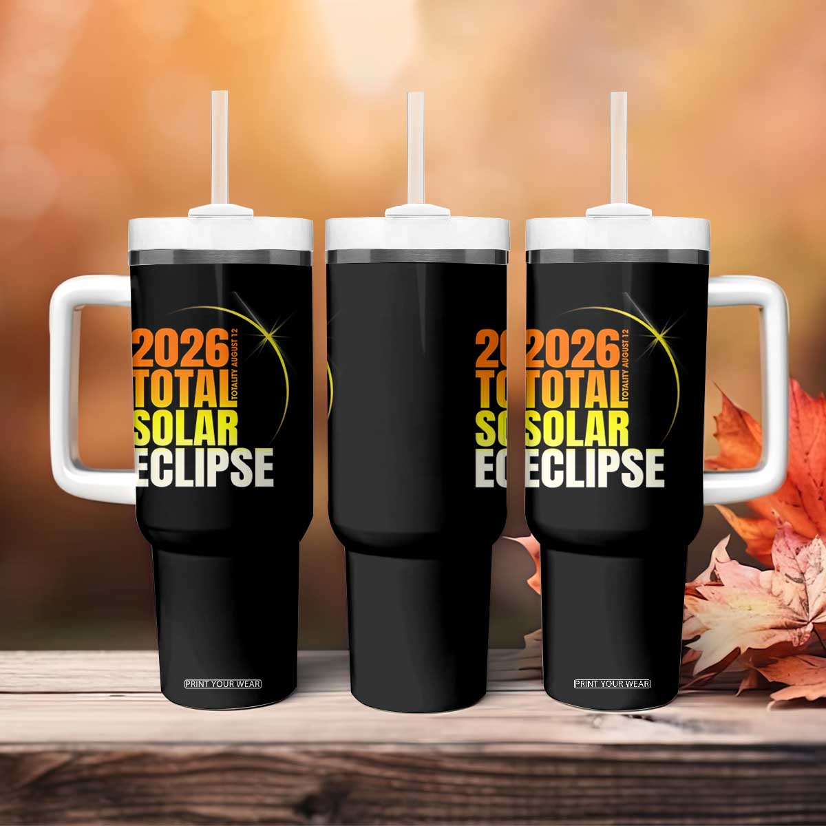 2026 Total Solar Eclipse August 12 Tumbler With Handle Totality Modern Space Graphic TS02 Print Your Wear