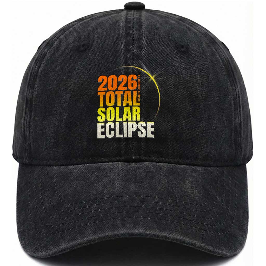 2026 Total Solar Eclipse August 12 Washed Cotton Baseball Cap Totality Modern Space Graphic TS02 Print Your Wear